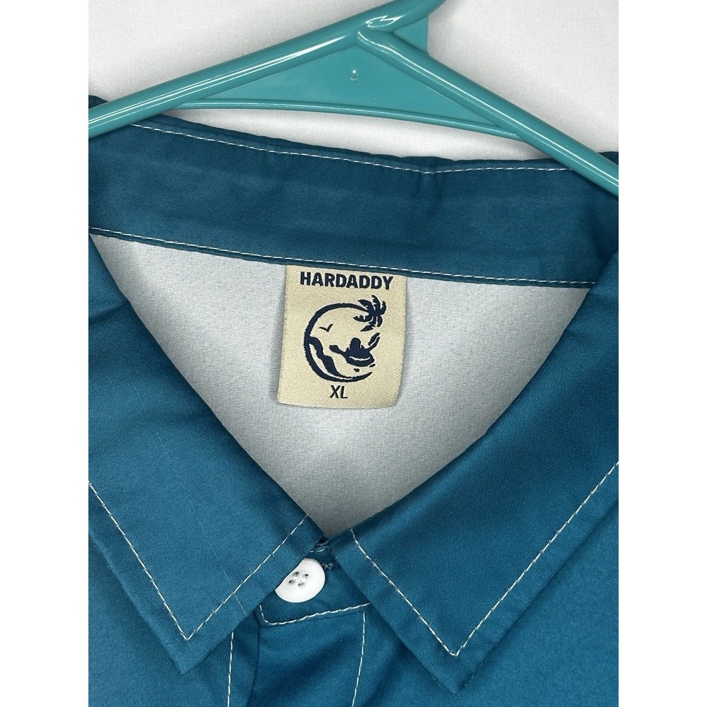 Hardaddy Mens Teal Blue BBQ Pig Chef Graphic Bowling Shirt Short Sleeve XL - Picture 3 of 11